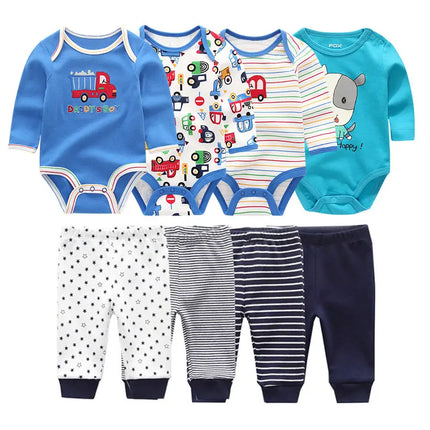 8 Pcs/Lot Bodysuits+Pants Baby Boy Girl Clothing Set Long Sleeve Cotton Unisex Suits Spring Autumn Roupas Para Bebe