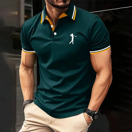 New men's solid color polo shirt, classic men's short-sleeved polo shirt, high-quality casual business polo shirt, social me