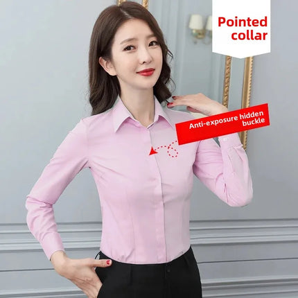 Women's Long Sleeve Anti-Light Shirt Spring Summer Workwear Professional Korean Style plus Size Uniform Button down Dress