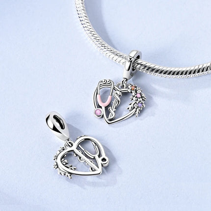 Charm Bead 925 Sterling Silver Heart Starry Sky Family Mother-Daughter-Sister Charm Fit Bracelets Pendant Women DIY Jewelry Gift