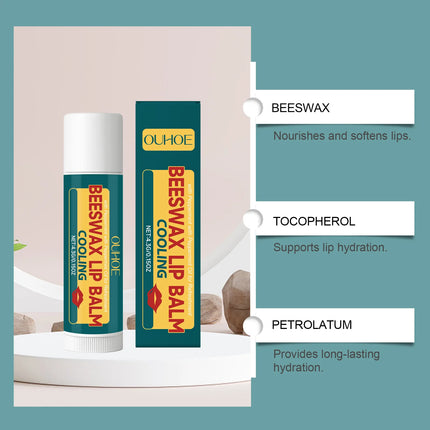 OUHOE Anti-Peeling Mint Beeswax Lip Balm - Hydrates, Moisturizes Softens Plumps and Nourishes Lips for Daily Care