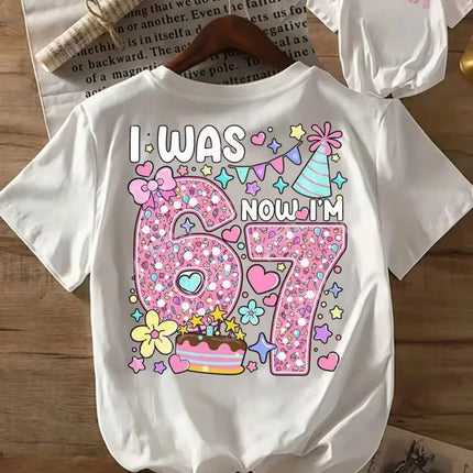 67 Meme T-Shirt for Girls 6-7 Years Old Birthday Party Gifts Summer Short Sleeve Tees Crew Neck Graphic Y2k Children's Clothing