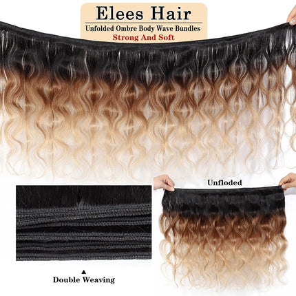 Ombre Body Wave Bundles With Frontal T1b/4/27 Colored Bundles With Frontal Brazilian Hair Bundles With Lace Frontal Closure