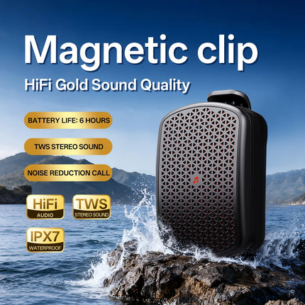Magnetic Clip-on M1 Portable Bluetooth Speaker, Outdoor Waterproof TWS Stereo, High Volume, Mini Speaker with Heavy Bass.