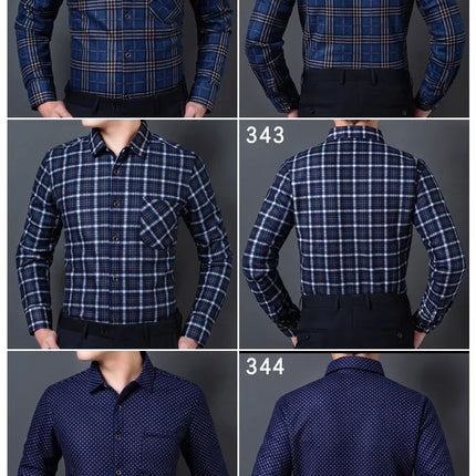 Thickened Fleece Men's Casual Shirt Warm Plaid Set Winter Wear Comfortable Breathable Fashionable Chinese Brand Clothing