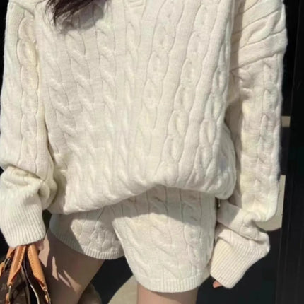 Loose  Ne Knitted Sweater And orts Set for Women Faionable Lazy Sle Twist Knit Top And Bot Two-Piece Suit