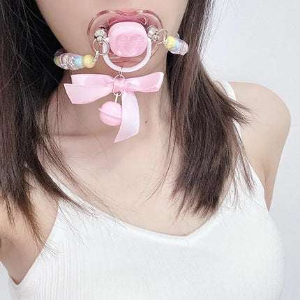 【Beautiful】Sweet Beads Chain Pacifier Gag Collar Couple Toy Soft Silicone High-end Adult Pacifier Creating An Exclusive Luxury