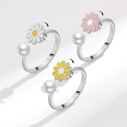 VENTFILLE 925 Sterling Silver Sunflower Diamond Zircon Rotatable Ring For Women Gift Relieve Stress Ring Jewelry Wholesale
