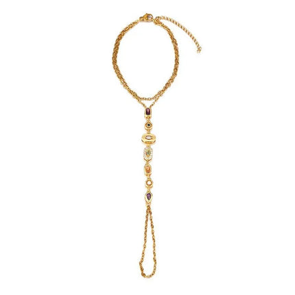 Stainless Steel Colorful Crystal Hand Chain Bracelet For Women Fashion Gold Color Water Drop Finger Bangle Bracelet Hand Jewelry