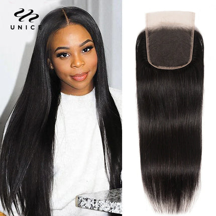 Unice Hair Malaysian Straight Hair Lace Closure 4X4 Free Part Remy Human Hair Closure Swiss Lace 1 PCS 150% Density