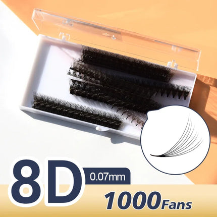 1000 Fans 3D -14D Premade Volume Lash Extension Fans Thin Pointy Base Sharp Slim Narrow Stem Russia Volume Eyelash Extension Fan