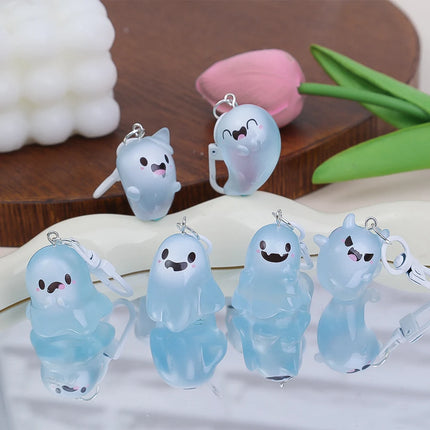 Ghost Keychain Luminous Keyring Halloween Key Holder Glow in The Dark Pendant Cartoon Resin Charm for Backpack Earphone Car Keys