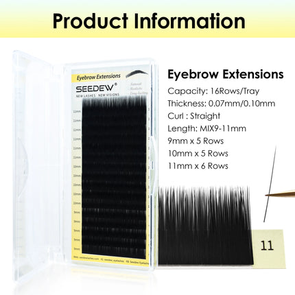 SEEDEW 0.07/0.10 Black/Brown Single Cluster Eyebrow Extensions Matte Black Straight Curl False Eyebrow Natural Look