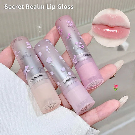 - Cappuvini Flowery Dish Language Lip Gloss Mirror Lip Glaze Beep Lip Water Light Lasting Makeup Not Easy To Dip Cup Makeup -