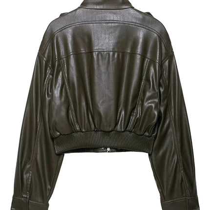 Chic Fashion Faux Leather Jackets for Women Loose Zipper Long Sleeve Female Short Coats 2026 Autumn Lady Casual New Outerwear ﻿