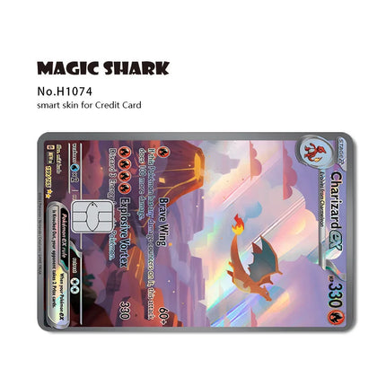 Magic Shark Mew Charizard EX Eevee Gengar Pikachu TCG Card Holographic Laser Skin Film Sticker for Bank Credit Card