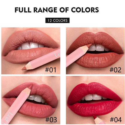12 Color Nude Matte Lipstick Pencil Long-lasting Waterproof Lip Pencil High Pigmented Lip Liner Lip Makeup Tool