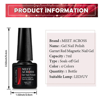 Garnet Red Cat Magnetic Gel Nail Polish Sparkling Glitter Semi Permanent Soak Off UV Gel Varnish For Valentine's Nail Supplies