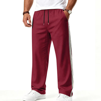 2026 Men's Color Block Webbing Jogger Pants, Drawstring Waist, Loose Straight Leg, Casual Fitness Trousers for EU US Wholesale