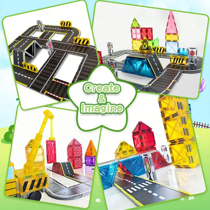 Magnetic Building Blocks, Magnetic Toy, Transportation-Themed Road Planning Architect, Durable Abs Structure, with Race Track and