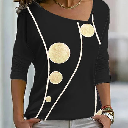 plus Size Asymmetric Collar Long Sleeve Shirt Irregular Pattern Top for Women Spring Summer New Fashion Top