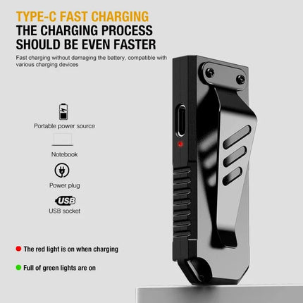 Powerful Mini COB LED Keychain Flashlight USB C Rechargeable Hanging Work Light Waterproof Keyring Camping Walking Pocket Lamp