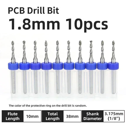PCB Drill Bit 10pcs Tungsten Steel Micro Diameter Drill Bit Set 1/8 "Fixed Handle Mini Cnc Drill Bit 0.1-3.175mm