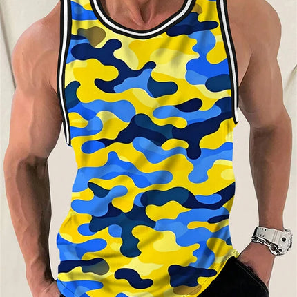3D Camouflage Printed Men's Tank Top Outdoor Running And Sports Men's Loose Sleeveless T-shirt Summer Daily Casual Men's T-shirt
