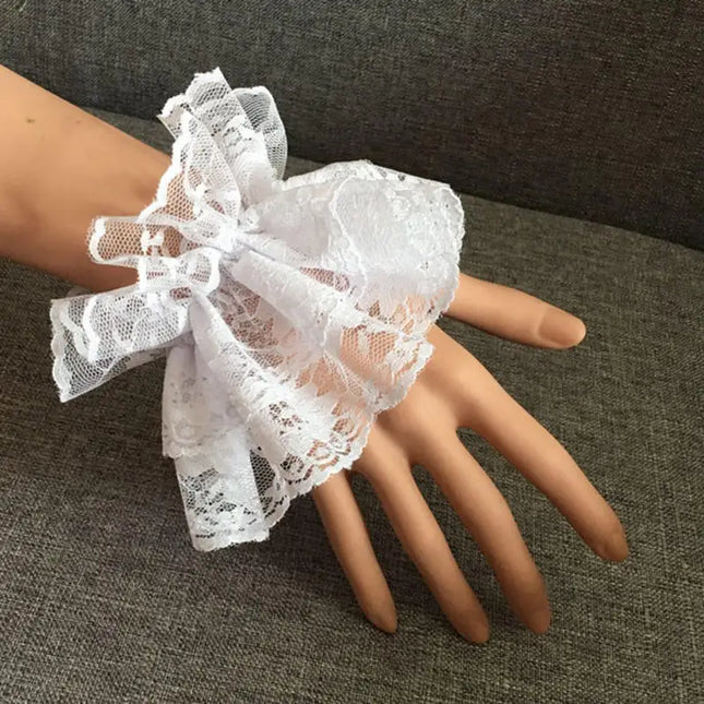 1Pair Lolita Hand Sleeve Wrist Cuffs Ruffled Floral Black Lace Elastic Bracelet Elegant Women Girls Wrist Warmers Gloves Gift