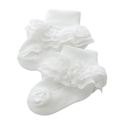 Baby Girls Boys Cotton Socks Cute Eyelet Frilly Lace Baptism Socks Birthday Gift for Infants
