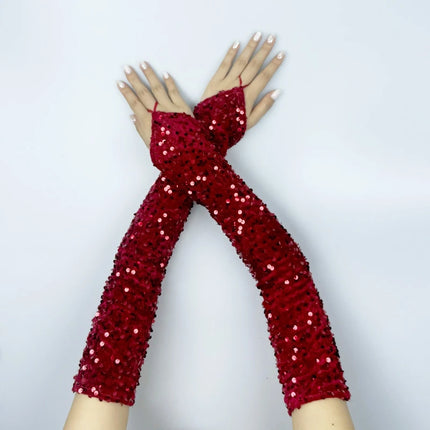 Women's Sexy Sparkling Sequin Gloves Female Club Party Dance Long Gloves Costume Performance Accessories