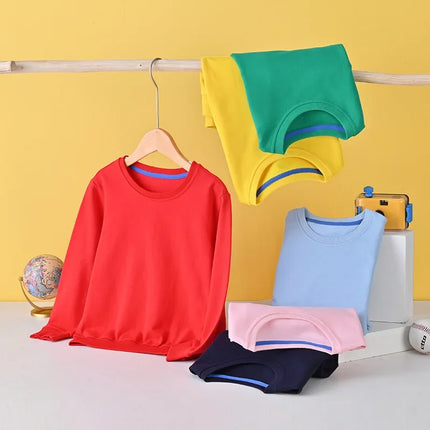Autumn Children's Hoodies Tops Colorful Clothes Toddler Baby Kids Boys Girls Cotton Casual Solid Plain Sweatshirt 3-10Years