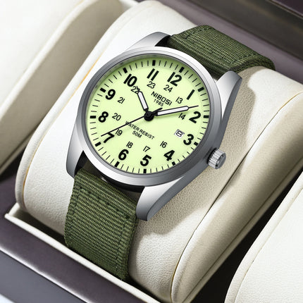 NIBOSI Fashion Luminous Watch Men Nylon Strap Auto Date Quartz Wristwatches Men Sports Military Watch for Men Reloj Hombre 2024