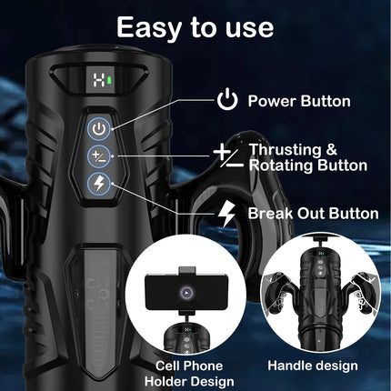 Automatic Masturbator for Men Telescopic Rotation Masturbation Cup with Handle Phone Stand Adult Goods Sex Toy for Men 18+