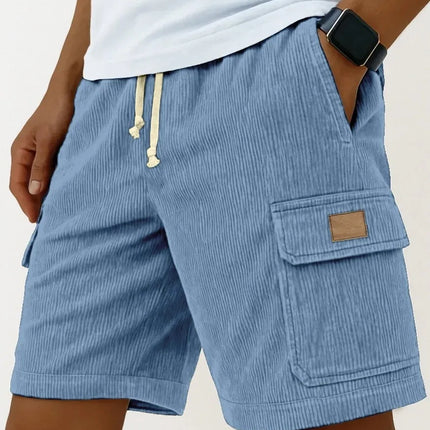 Men's Workwear Shorts Summer Casual Corduroy Loose Elastic Waist Multi-Pocket Leisure Pants Embroidery Retro Style Male Trousers
