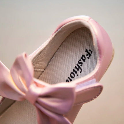Girls Leather Shoes with Big Bow-knot Princess Sweet Classic Fashion Children Party Shoes White for Wedding Soft Anti-slippery