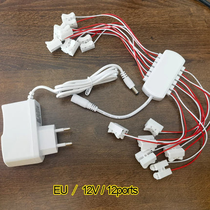 3V/12V AC/DC Adapter Power Supply with 6/12 ports EU Power adapter Output for Model Led Light Lamp/Railway/Railroad/Train Layout