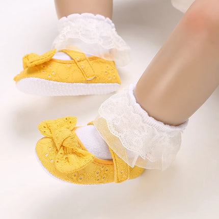VALEN SINA  Newborn Baby Shoes Yellow Baby Girl Shoes Girl Classic Bowknot Sole Anti-slip PU Shoes First Walker Toddler Shoes
