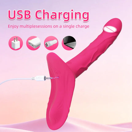 Strap-On Thrusting Vibrator Dildo Adjustable Elastic Waist Strapless Dildos Lesbian Sex Toys G Spot Wearable Vibrators for Women