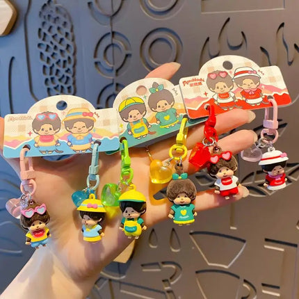 Cute Monchhichi Keychain Kawaii Monchichi Keyring Cartoon Backpack Pendent Charms Birthday Gifts モンチッチ 몬치치