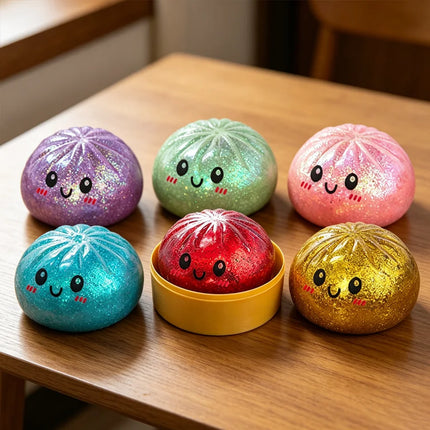 Glitter Dumpling Squishies Toy Bun Baozi Dumpling Mystery Box Colorful Food Squishy Sensory Fidget Toy Anti Stress Squeeze Ball