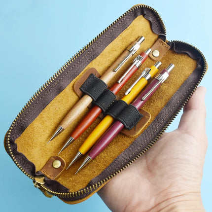 Nature Cowhide Pencil Case Zipper Pen Holder Organizer Protection Bag Handmade Genuine Leather Pencilcase Office School Supplies