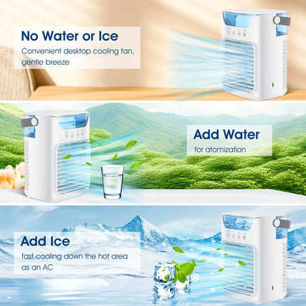 Portable Air Conditioner 3-in-1Mini Fan Cooler & Humidifier with 700 ml Top-Fill Water Tank & 7-Color Night Light 2/4/6 H Timer