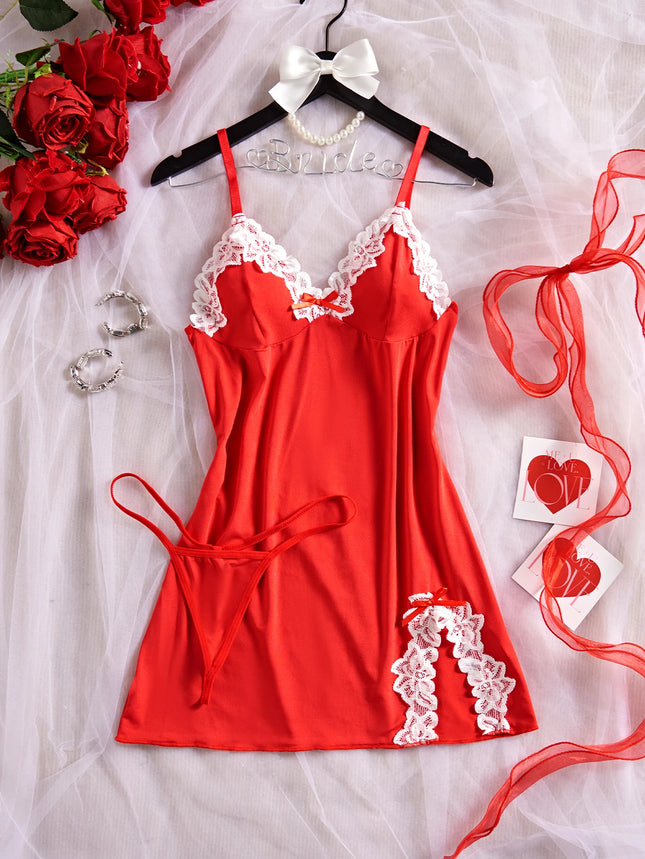 Night Sets Adult Micro Dress V Neck Babydoll Women's Pajamas Sexy Costume Lace Nightgowns Sexi Sleepdress Underwear Thongs Suit