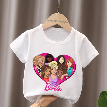 Hot Sale Barbie Princess Print Cartoon Kids T-Shirts Kawaii Girls Clothes Baby Boys Short Sleeve T shirt Summer Children Tops