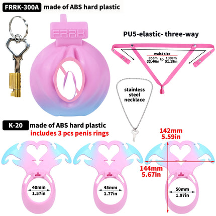 FRRK Mini Devil's Heart Sissies Chastity Pant Cage Male Bondage Lock 3PCS Penis Rings Wearable Abstinence Intimate Adult Toy