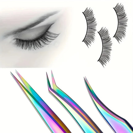 Three-piece Stainless Steel Tweezer Set - Unscented, Anti-static Precision Tweezers for Eyelash Extensions Beauty Tool