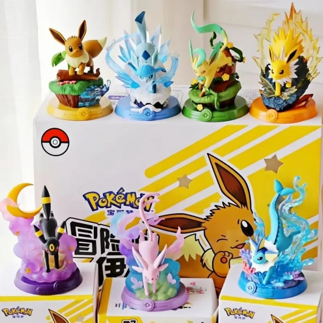 Anime Pokemon Fun Adventure Eevee Family Suit Blind Box Jolteon Sylveon Action Figure Collection Model Kids Toy Gift Replica