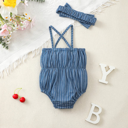 Newborn Children Baby girl Jumpsuit Blue Suspender Bow Stripe Summer Jumpsuit 0-18 Months Baby Girl Crawling Suit Baby Clothes