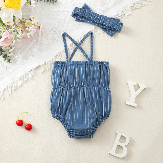Newborn Baby Girl Jumpsuit Blue Suspender Bow Stripe Summer Jumpsuit 0-18 Months Baby Girl Romper Baby Clothes